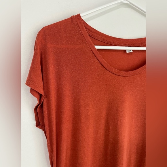 Uniqlo Orange Linen Blend T-Shirt Loose Tee - Picture 3 of 6